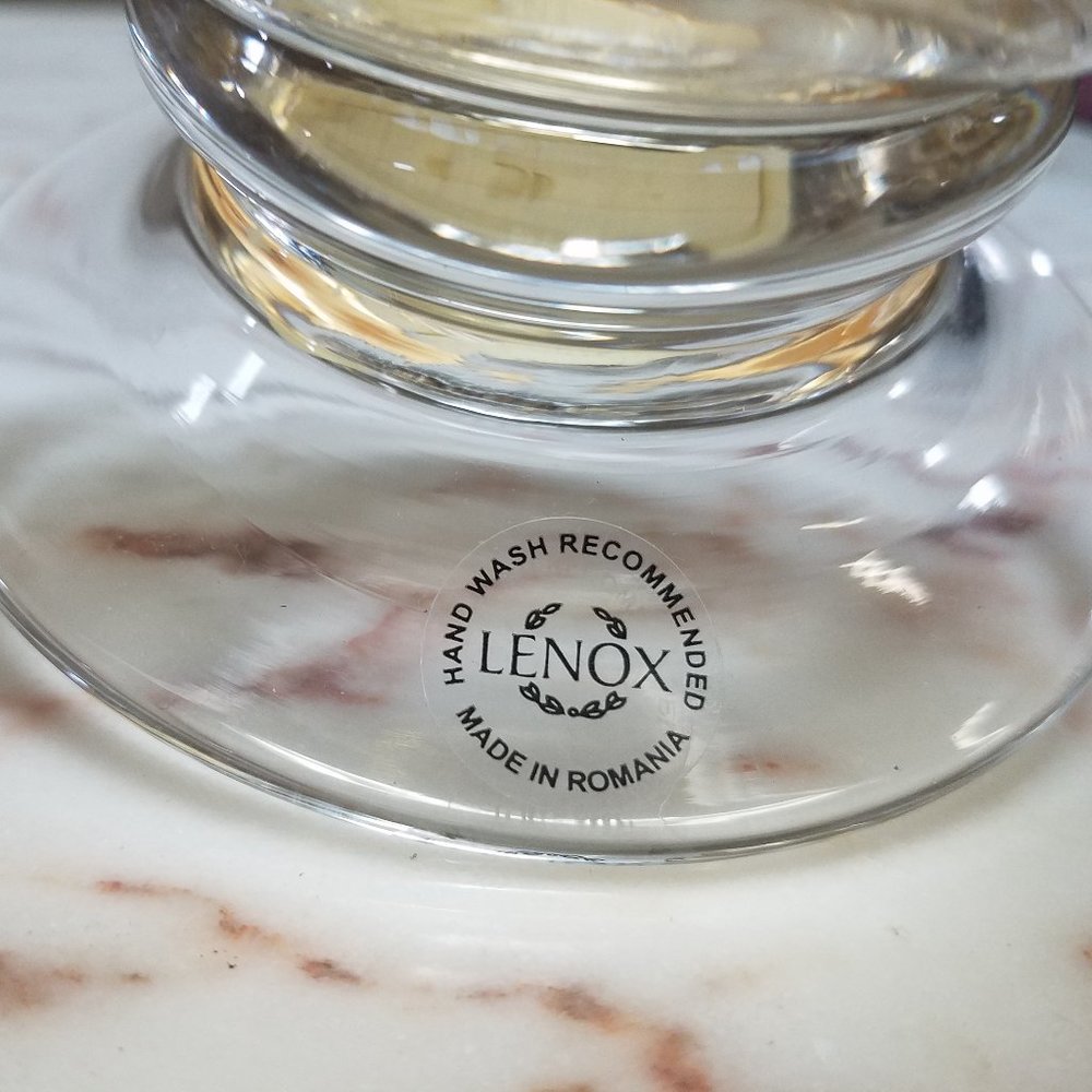 Lenox 9" British Colonial Etched Glass Palm Trees Hurricane Lamp- Amber - Picture 2 of 8
